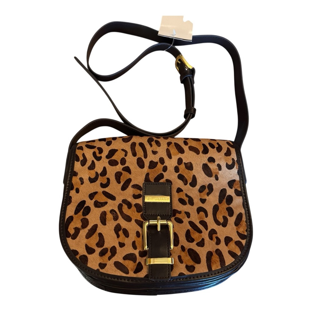 NWT Leopard Print Calf Pony Hair Crossbody Flap Saddle Bag